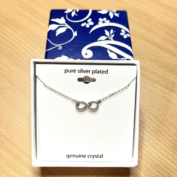 Pure Silver Plated / Genuine Crystal Infinity Necklace 18-inch‎ Chain - Picture 4 of 12